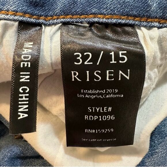 Risen High Rise Straight Ankle Jeans Distressed Medium Wash Raw Hem, Size 32/15 - Picture 6 of 9